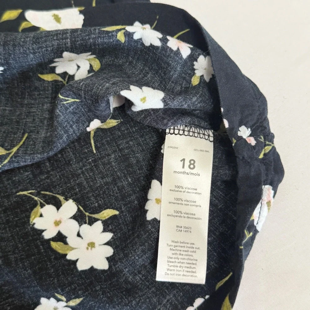 Carters Baby Girl 18M Black Floral Long Sleeve Smocked Tunic Blouse Top Boho